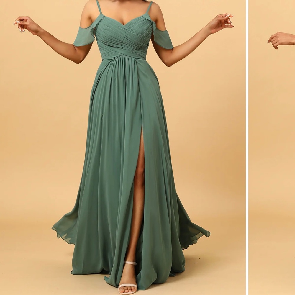 Sage, eucalyptus green bridesmaid gown